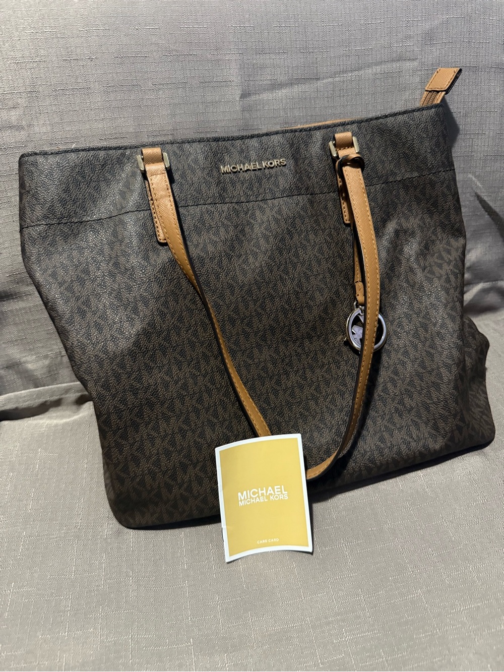 Michael Kors Brown Logo Tote with Tan Straps - Picture 3 of 4